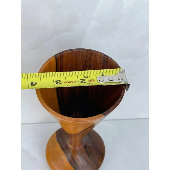 Vintage Wooden Bud Vases Hand Turned Wood Decorations Brown 4"x8.5" - Picture 6 of 7